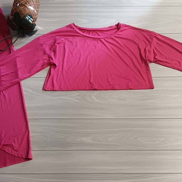 Plus Size Women Solid Color Off-Shoulder Long Sleeve Blouse And Slit Pants suite - Picture 6 of 16